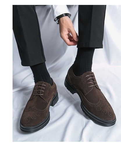 New 46 large size abrasive leather Brock carved business dress shoes for men round head lace-up casual shoes