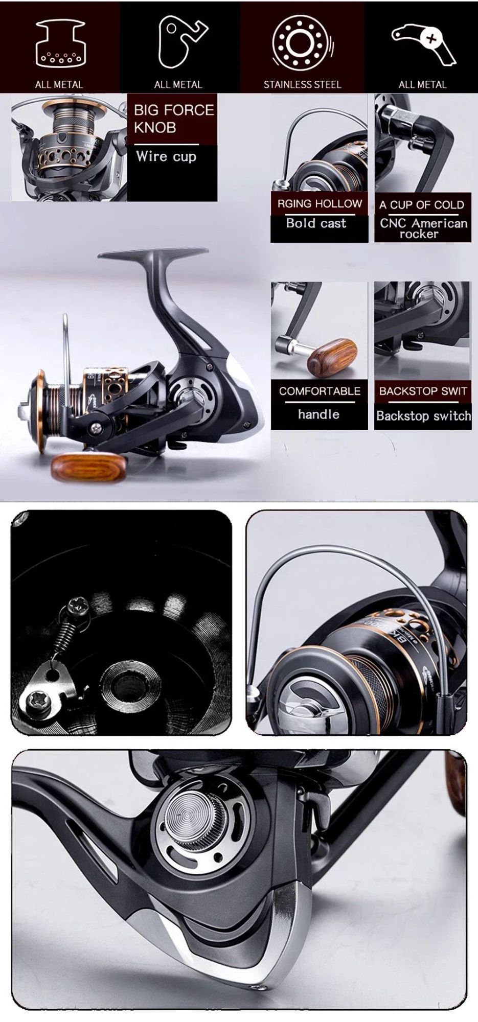 Conjunto Vara e Carretilha de Pesca Spinning 1.8-3.6m Fibra de Carbono para Pesca em Mar e Carretel de Metal com Relação de Recolhimento 5.2:1 com Linhas para Baixo e Carpa