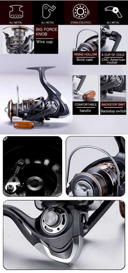 Conjunto Vara e Carretilha de Pesca Spinning 1.8-3.6m Fibra de Carbono para Pesca em Mar e Carretel de Metal com Relação de Recolhimento 5.2:1 com Linhas para Baixo e Carpa