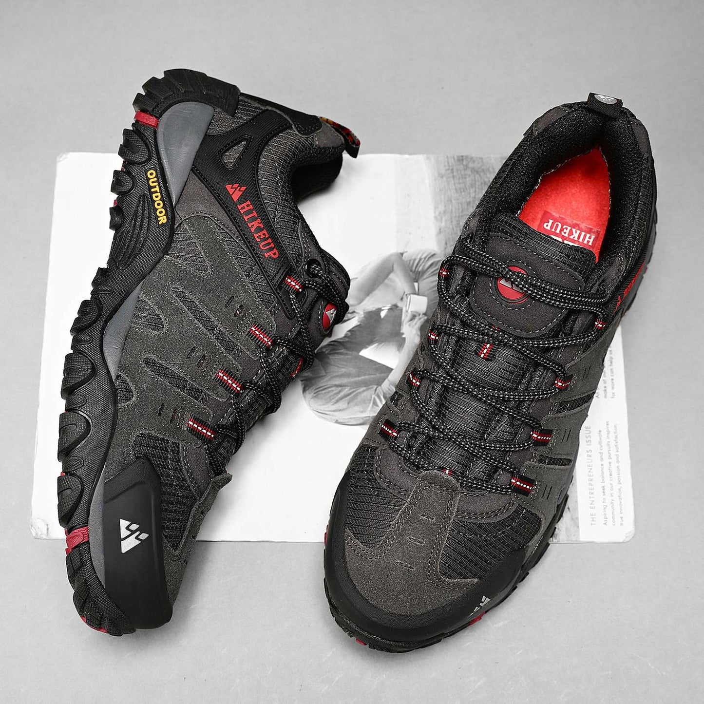 HIKEUP Tênis Masculino de Caminhada em Couro Camurça, Calçados Outdoor Resistentes ao Desgaste Masculinos para Trekking, Caminhada, Caça e Tênis Táticos