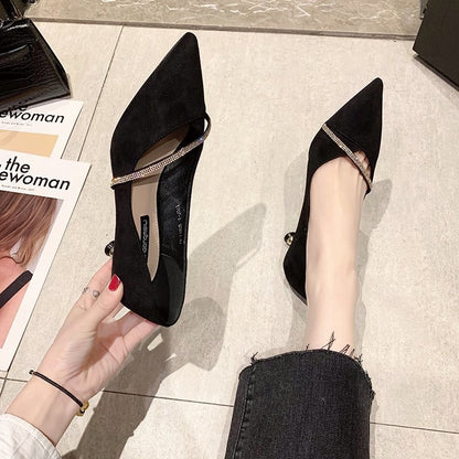 Four Seasons Women's Suede High Heels 2024 New Pointed Stiletto Fashion Sexy Black Wedding Shoes Office Lady Shoes