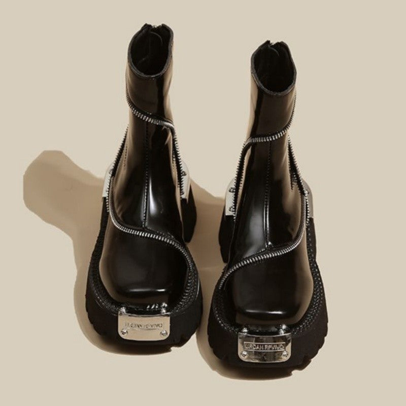 New Winter Fashionable Comfortable Elegant Women's Short Boots Round Toes Square Heels Thick Soles Heightening Fashion Boots