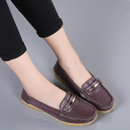 2025 New Genuine Leather Shoes Woman Slip On Women Flats Moccasins Women's Loafers Spring Autumn Mother Shoe Big Size 35-44