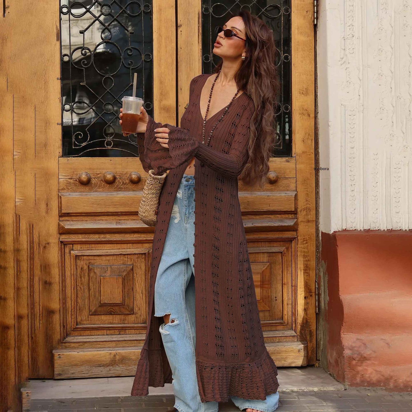 Hollow Breasted Sweater Long Dress Women Summer Party Dresses Cover Up Elegant S