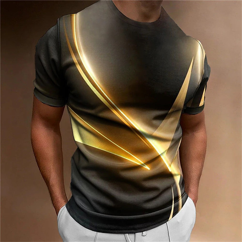 Men's T Shirt Curved Radiance Graphic 3D Printed T-shirts Casual Loose Short Sleeve Tees Oversized Men Clothing Tops Outdoor New