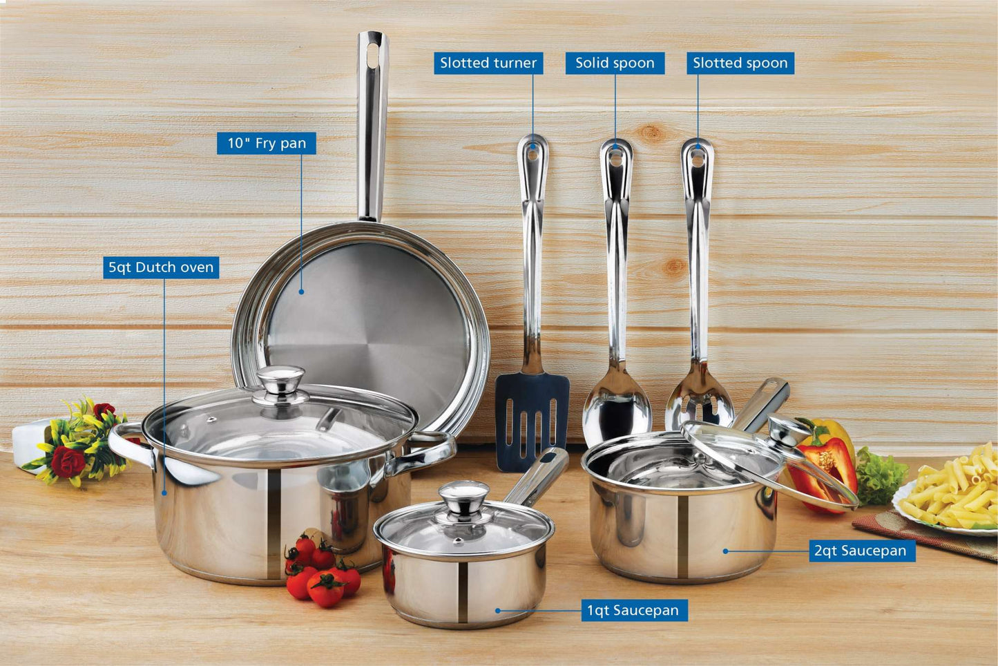 10-Piece Nonstick Stainless Steel Cookware Set for Durability and Style for Everyday Homemaking