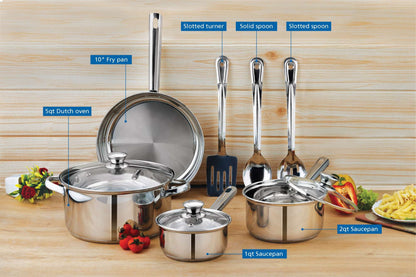 10-Piece Nonstick Stainless Steel Cookware Set for Durability and Style for Everyday Homemaking