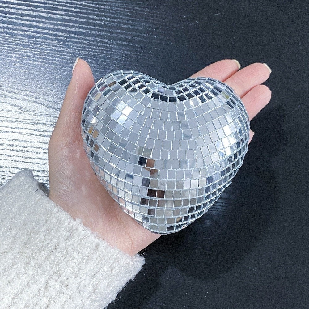 Heart-Shaped Disco Ball Decorations Lightweight Reflective Christmas Party Decorations Glass Keychain Glass Decorations