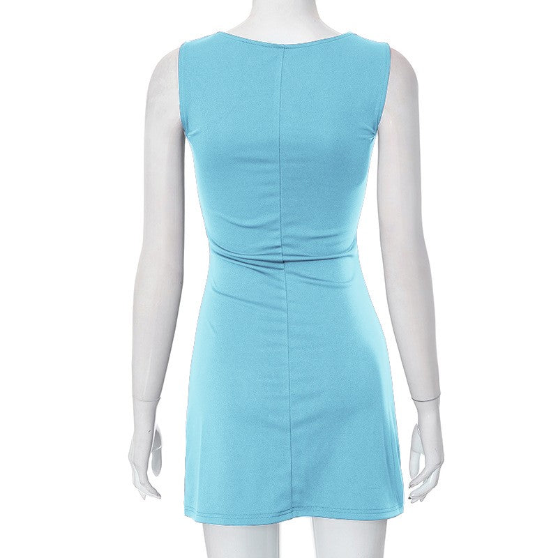Woman Dress Sleeveless Knit Slim A-Line Female O-Neck Seveless Mini Dresses Shea
