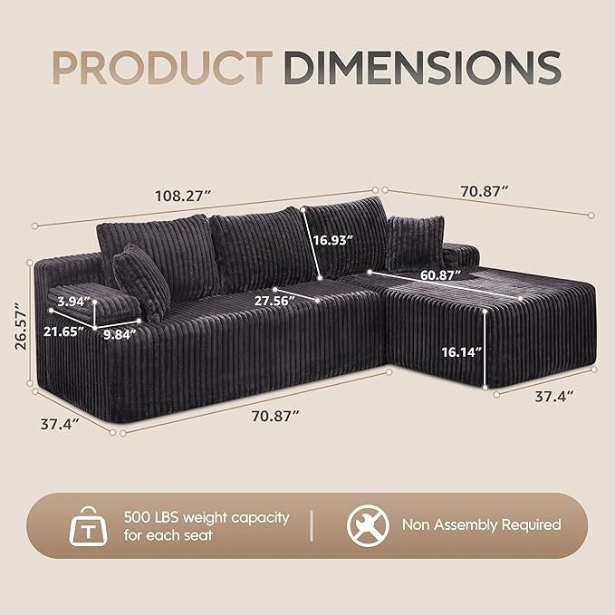 Modular L-Shaped 3-Seat Sectional | Memory Foam with Deep Seating & Storage Modules | Living Room Sofa