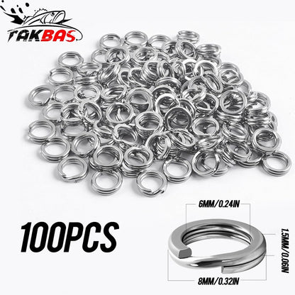 100PCS Anéis Divididos de Pesca Aço Inoxidável Isca Anéis Lisos Anéis Divididos Híbridos para Iscas de Pesca Anéis Sólidos de Pressão Água Salgada