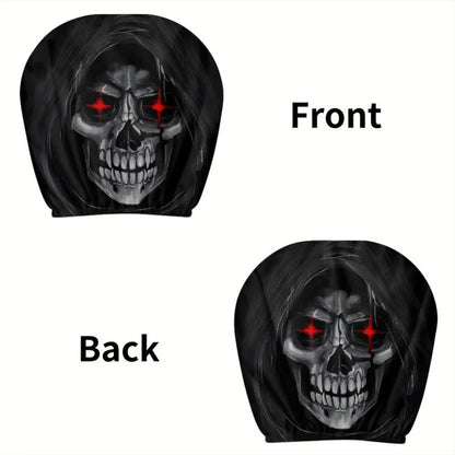 2Pcs Death Skull Flame Red Eye Print Car Headrest Cover Elastic Neck Support Auto Headrest Protector Easy Install Universal Car