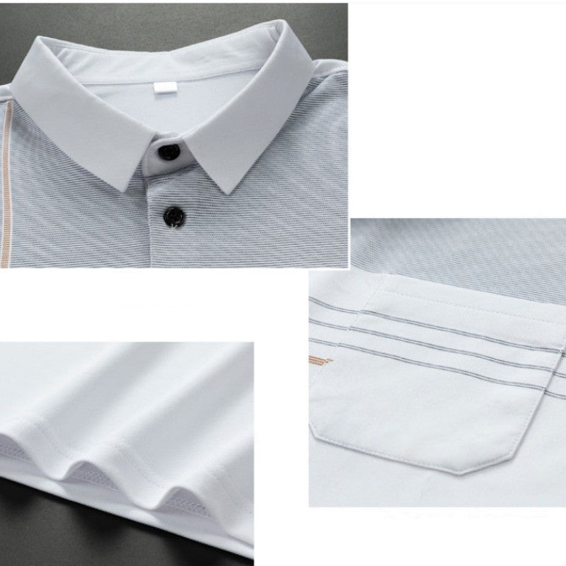 Men's Short Sleeve Button Summer Pullover Striped Pockets T-shirt England Style Casual Formal Turn-down Collar Vacation Tops