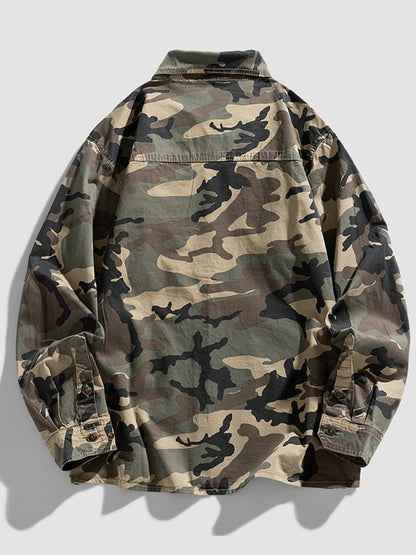 2024 New 95% Cotton Men's Shirt Camouflage Long Sleeve Drop Shoulder Button Pockets Cowboy Loose Casual Work Jeans Shirts