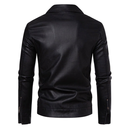 Men's Leather Jacket 2025 New Spring Autumn Winter Korean Style Slim Fit Trendy Fleece Lined Thickened Motorcycle Jacket Men's