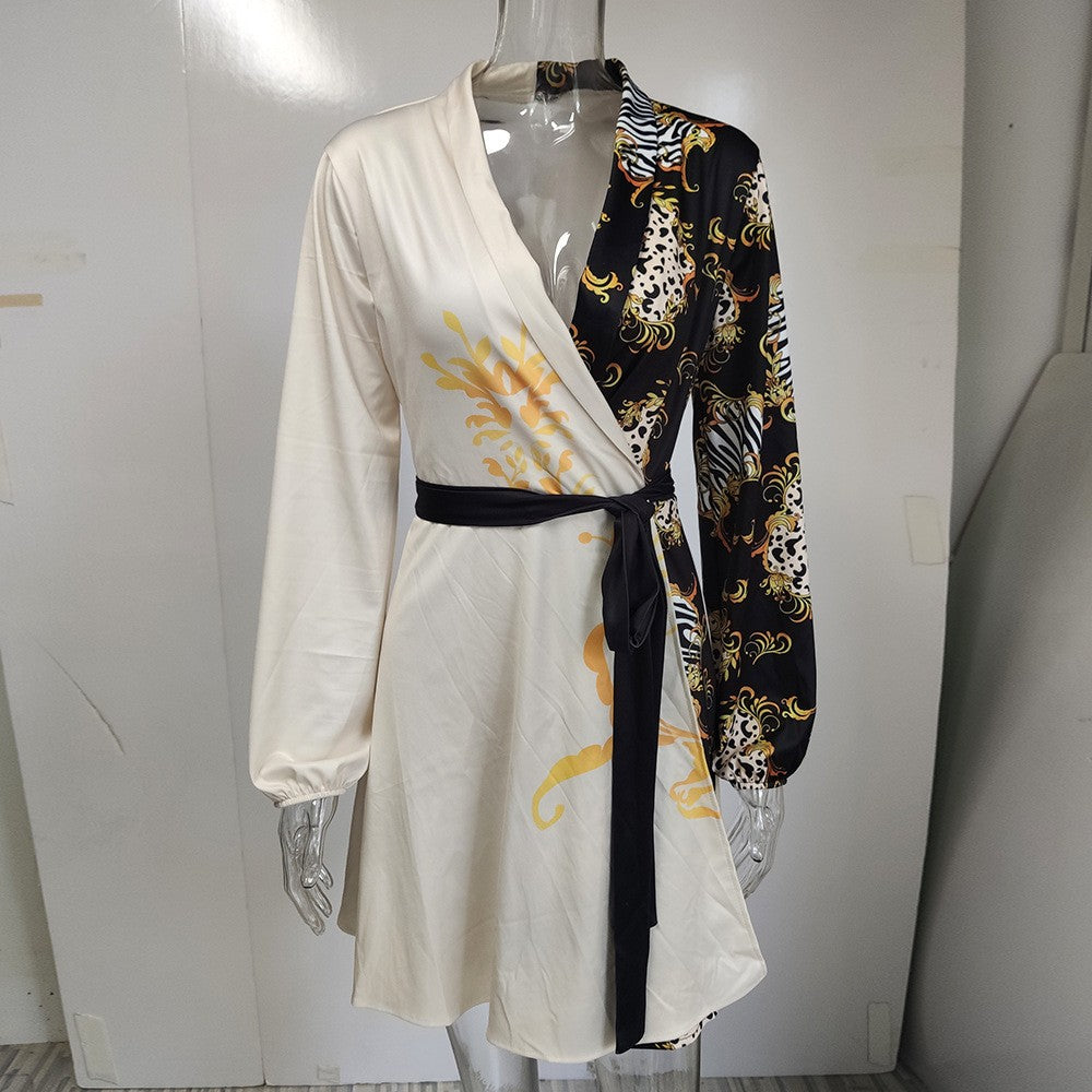 Autumn Winter  Womens Dresses V-neck Wrap Up Dress for Women Woman Clothing Korean Version long sleeve Loose Elegant dress Skirt