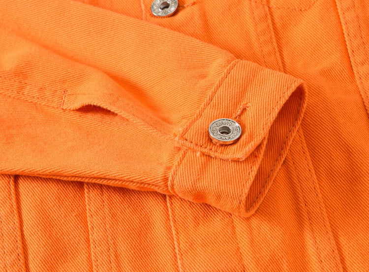 2025 Hot Sale Men's Casual Denim Jacket Korean Style Loose Cotton Handsome Tops Trend Orange Lapel Hip Hop Jean Jacket Plus Size
