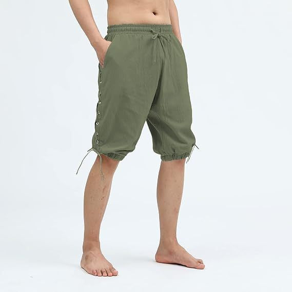 Men's Pirate Shorts Renaissance Medieval Vintage Lace-Up Viking Navigator Halloween Costume Pants