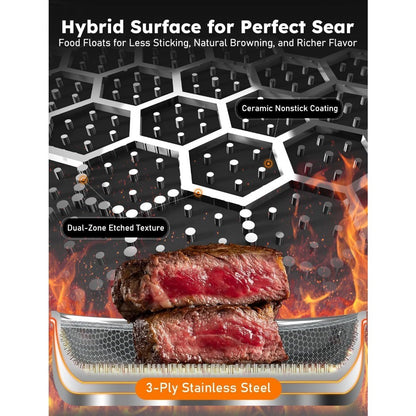 Pro 12 peças, conjunto de panelas e frigideiras de aço inoxidável híbrido 3 camadas, cerâmica de 2 camadas, para indução, para selar e fritar em alta temperatura