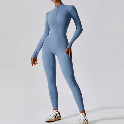 Women Yoga Jumpsuit Fitness Sports Suit Zipper Elastic One-Piece Bodysuits Gym Long Sleeve Gym Runing Push Up Workout Sportwear