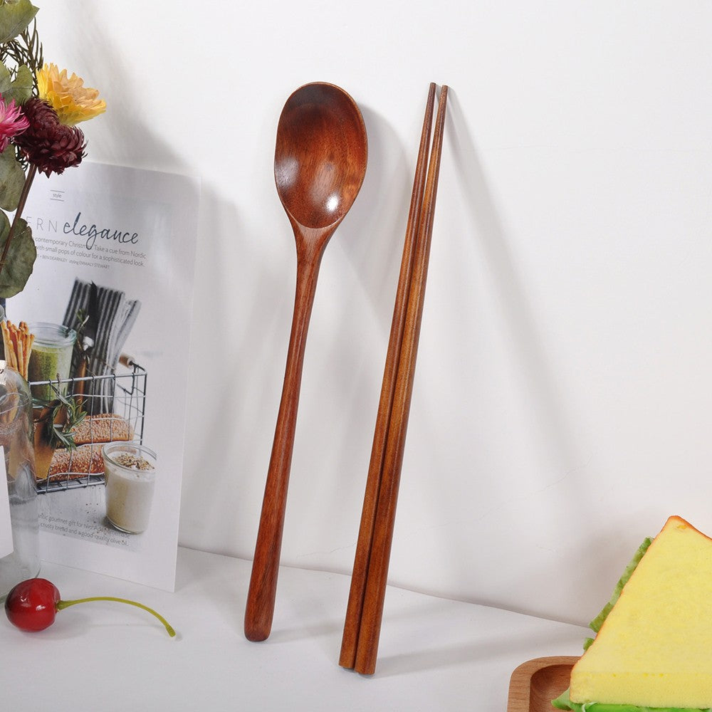 Conjunto de utensílios de madeira japoneses reutilizáveis para sushi, pauzinhos, colher, talheres antiderrapantes para viagem, ferramentas de cozinha