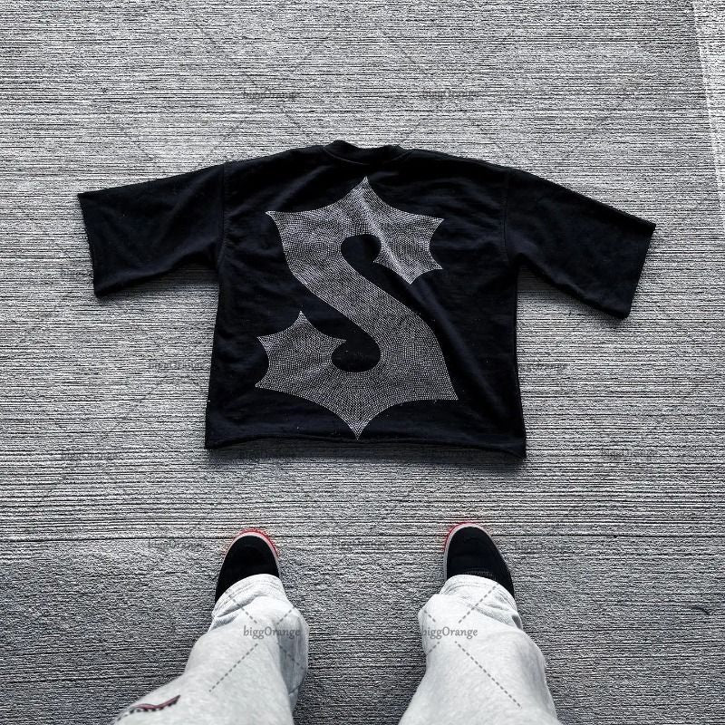 American Hip-hop Anime Print Oversized T-shirt Men Retro Trendy Streetwear Top Pure Cotton Round Neck Casual Loose Short Sleeves