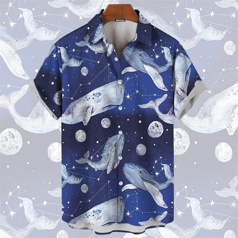 2025 Men's Shirt Hawaiian Marine Animal Print Top 2025 New Summer Whale Pattern Short Sleeved Top Camisas Estampadas