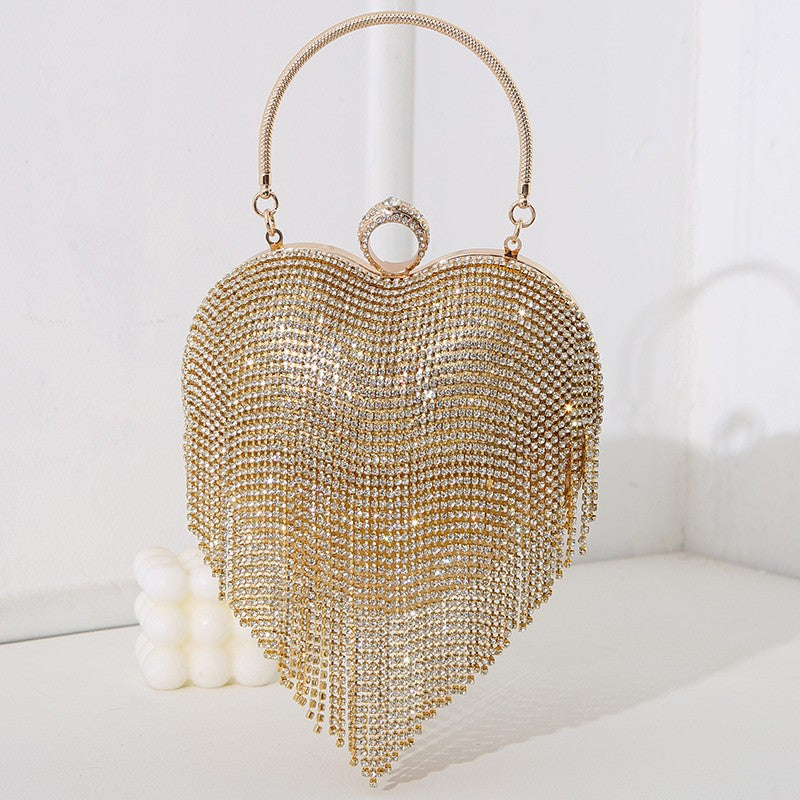 Rhinestone Evening Bag Heart Pattern Silver Handbag Womens Diamond Tassel Banquet Clutch And Purse Wedding Bridal Prom Wallets