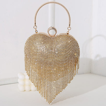 Rhinestone Evening Bag Heart Pattern Silver Handbag Womens Diamond Tassel Banquet Clutch And Purse Wedding Bridal Prom Wallets