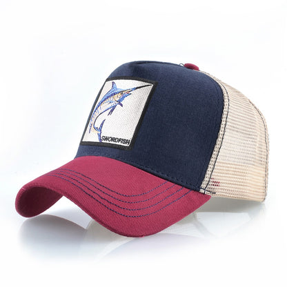 Breathable Mesh Baseball Caps Men Women Outdoor Causal Beach Visor Hats Fashion Snapback Trucker Cap With Swordfish Patch Bones