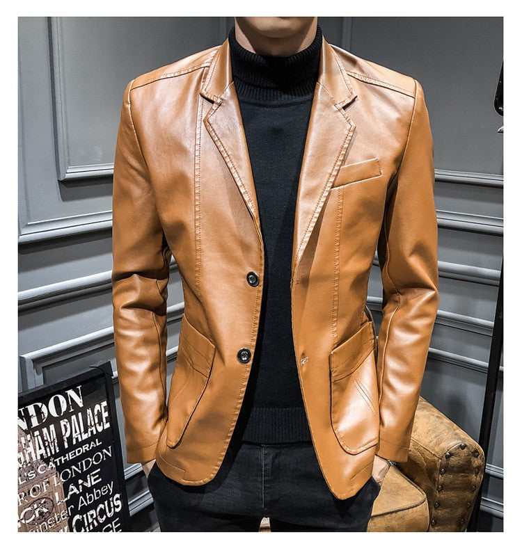 New Spring Men Slim Leather Blazers Jackets PU Leather Suits Coats Good Quality Male Business Casual Fit Suits Jackets Size 6XL