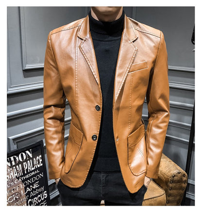 New Spring Men Slim Leather Blazers Jackets PU Leather Suits Coats Good Quality Male Business Casual Fit Suits Jackets Size 6XL
