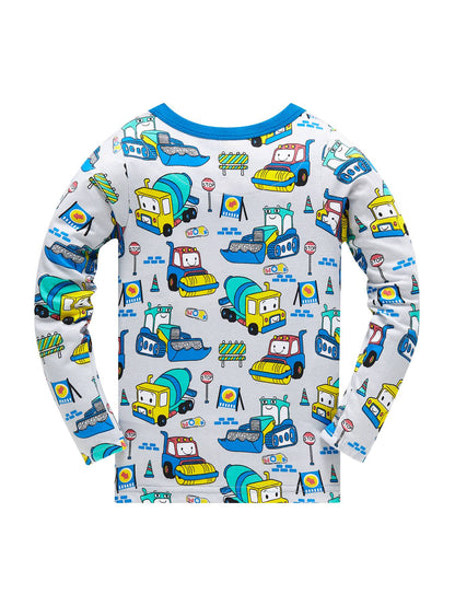 Boys Cartoon Engineering Car Pajamas Set 100% Cotton 2PC Loungewear  Long Sleeve Elastic Cuffs Soft sleepwear For Kids 1-8 Years