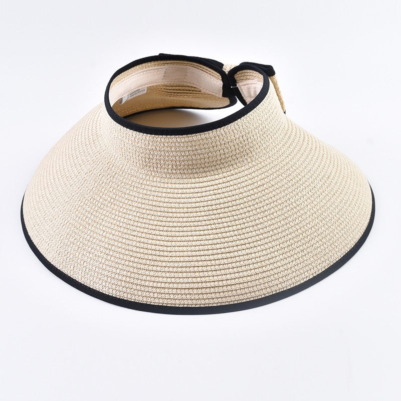 Summer Empty Top Straw Hat For Women Foldable Wide Large Brim Bowknot  Sun Hat Travel Beach UV Protection Caps
