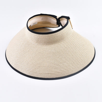 Summer Empty Top Straw Hat For Women Foldable Wide Large Brim Bowknot  Sun Hat Travel Beach UV Protection Caps