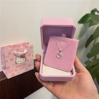 Colar Kawaii Hello Kitty Sanrio Anime com Pingente para Clavícula, Colar Simples Branco Elegante Feminino, Presente de Joia Feminina
