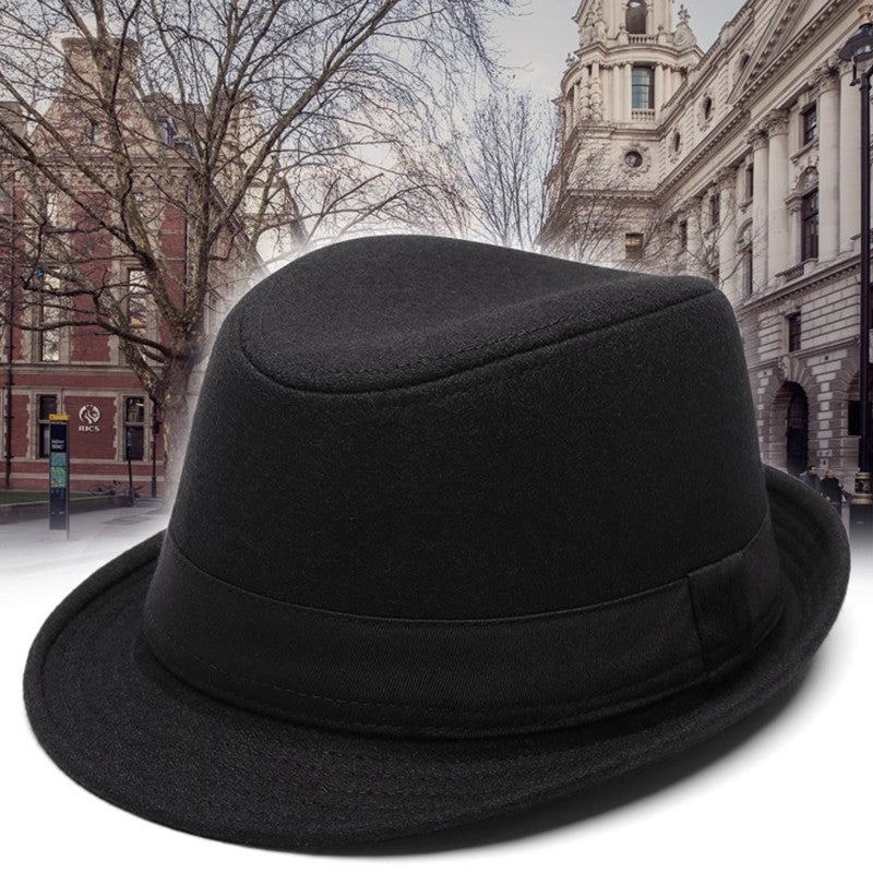 New Fashion Casual Topper for Men British Fashion Black Jazz Hat Wool Versatile Middle-aged Elderly Hat Elegent Trend Fedoras