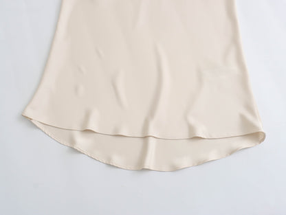 XNWMNZ Women's Fashion 2023 Flowing Satin Midi Skirt Women Vintage Elastic High