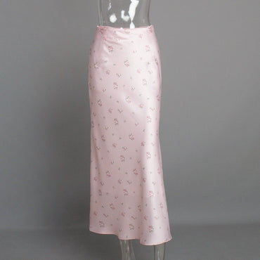 Summer Printed Fashion Long Skirt for Women High Waist Contrast Patchwork Slim E