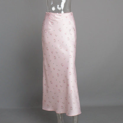 Summer Printed Fashion Long Skirt for Women High Waist Contrast Patchwork Slim E