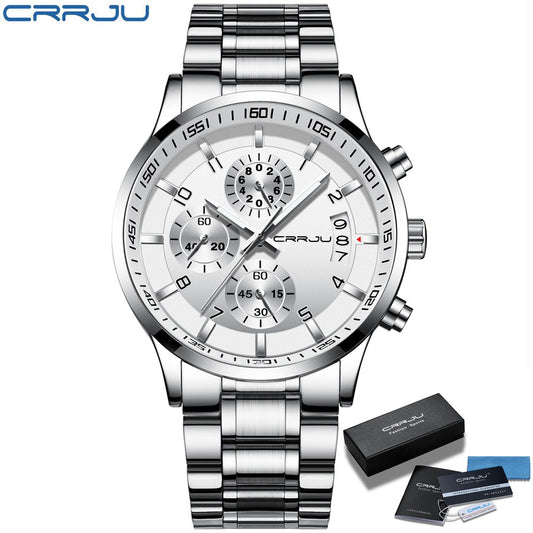 CRRJU Men Quartz Wristwatches Luxury Brand Sporty Chronograph Watches with 316 Stainless Steel Luminous Hands Male Clock Red