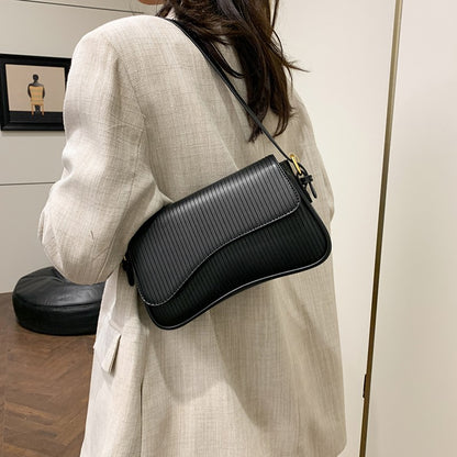 Solid Color Striped Flannel Women Crossbody Bag Quiet Luxury Designer Bag Fashionable Elegant PU Leather Shoulder Bags for Women