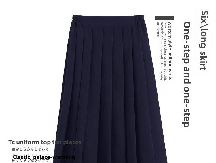 Spring Hot Sale Of The Season Women's Basic JK Uniform Skirt A- Line Elastic Waist Dark Blue Pleated Skirt College Style Half-le