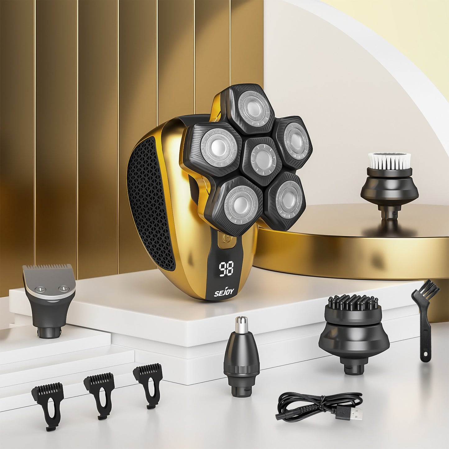 Sejoy Men 6D Floating Men Electric Shaver Wet Dry Beard Hair Trimmer Electric Razor Rechargeable Bald Head Shaving Machine