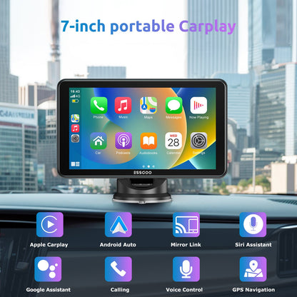 ESSGOO 7 polegadas Portátil Wireless Carplay MP5 Player BT Tela Sensível ao Toque Android Auto Rádio Automotivo Universal Estéreo GPS WiFi