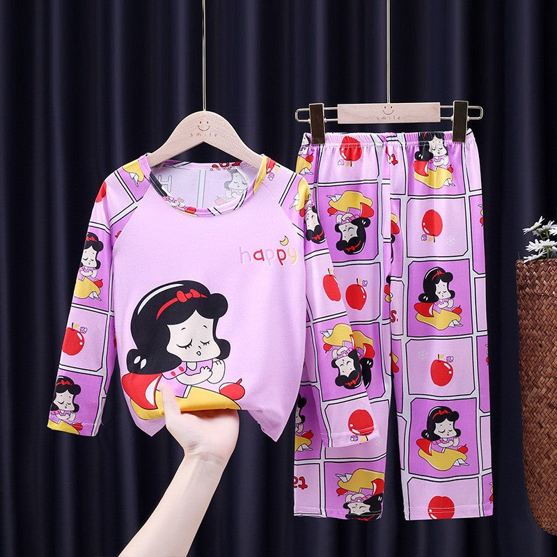 Children's Pajamas Spring and Autumn Long Sleeve Girls Thin Cartoon Sets Clothes Boy Sleepwear Robe Clothing Mother Kids