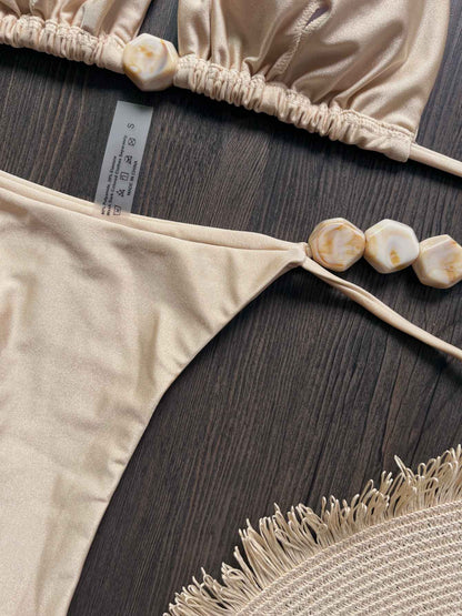 2025 Sexy Bead Bikini Swimwear Women Halter Bikini Swimsuit Beach Halter V Neck Bikini Set Beachwear Summer Bathing Suit