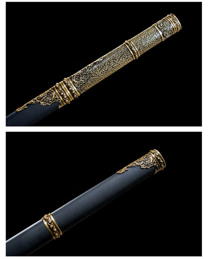 Classic Tang Dynasty Straight Sword Plain Polished Blade Matte Black Scabbard Traditional Tang Dynasty Jian Collectible Sword