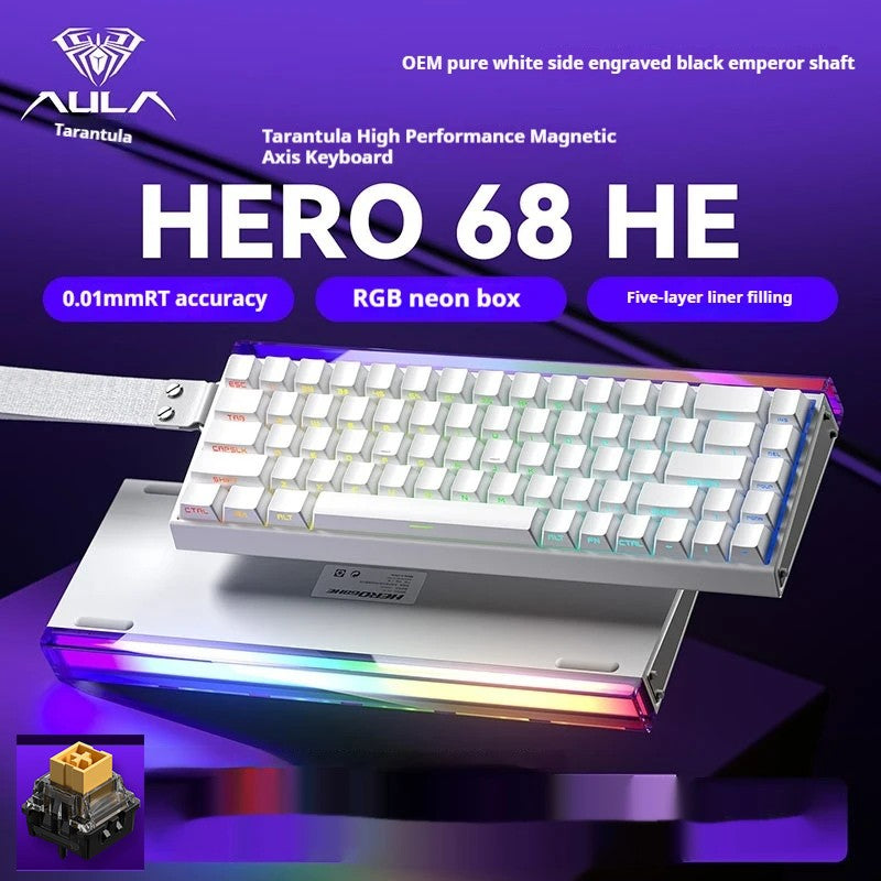 AULA Hero 68HE Magnetic Keyboard RGB Light Wired Hot Swap Esports 8K Gaming Hero68 Mechanical Keyboard Low delay PC Accessories
