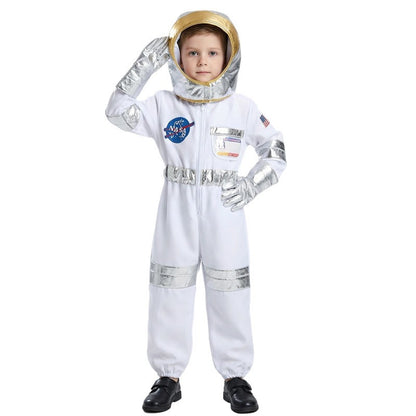 Children Astronaut Suit Space Costume Halloween Cosplay Party Outfit for Boys Girls School Performance Wear with Hat and Gloves